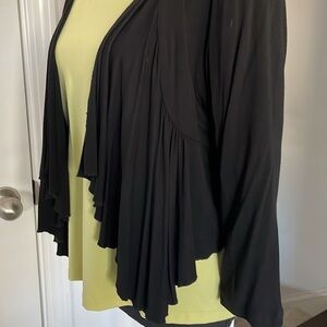 Kenar Bolero Sweater Top Women Size M Black Cropped Shrug Waterfall Peplum